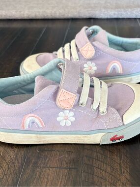See Kai Run Kids Size 12 Lilac Canvas Sneakers with Pink Accents and Velcro